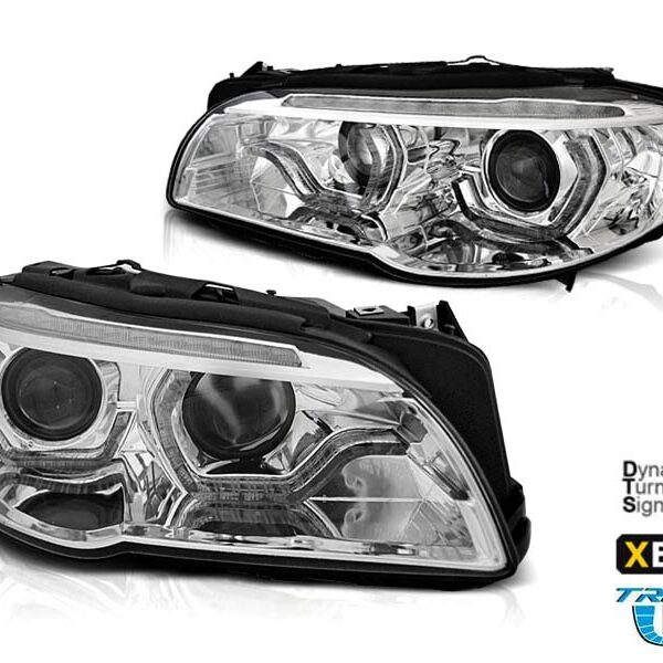 Комплект ксенонови фарове с 3D ангелски очи за BMW серия 5 F10, F11 2010-2013 без AFS, хром основа, ляв и десен