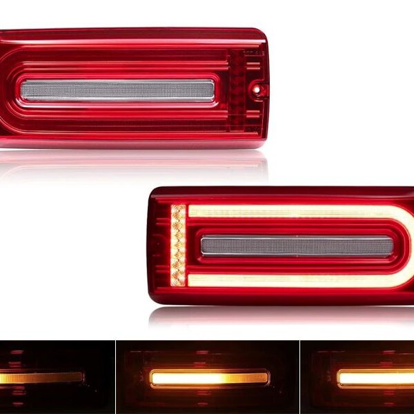 Комплект тунинг Dynamic LED стопове за Mercedes G класа W463 1999-2018 с червено/бяла основа, ляв и десен