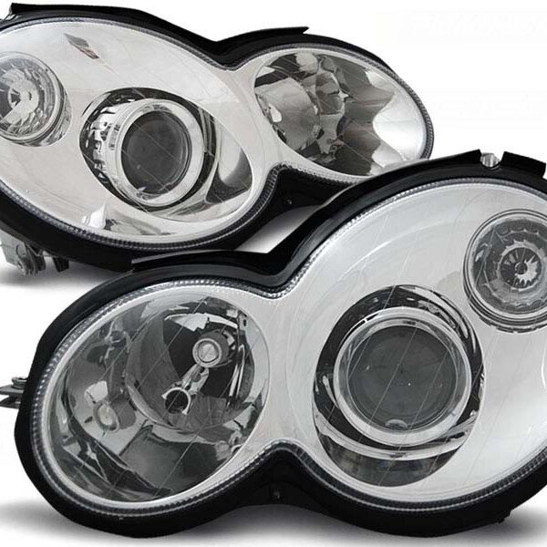 Комплект тунинг фарове за Mercedes C класа Sport Coupe CL203 2000-2004 с хром основа , ляв и десен
