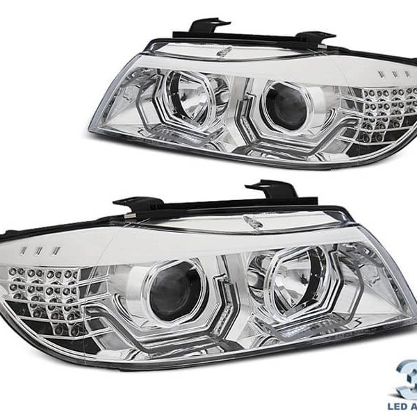 Комплект тунинг фарове за BMW серия 3 E90/E91 2005-2008 с хром основа, ляв и десен