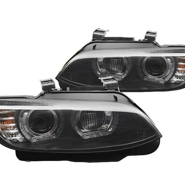 Комплект ксенонови фарове за BMW серия 3 E92 купе, E93 кабрио 2006-2010 с черна основа, за модела с фабрични DRL светлини, без AFS, ляв и десен