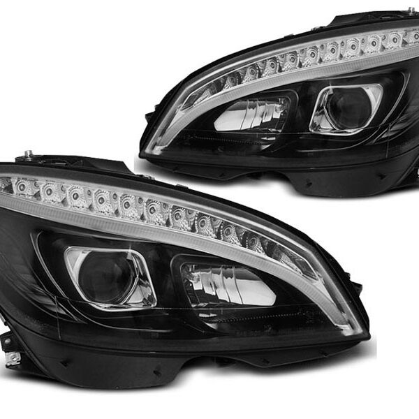 Комплект тунинг фарове за Mercedes C класа W204 2007-2010 с черна основа, ляв и десен