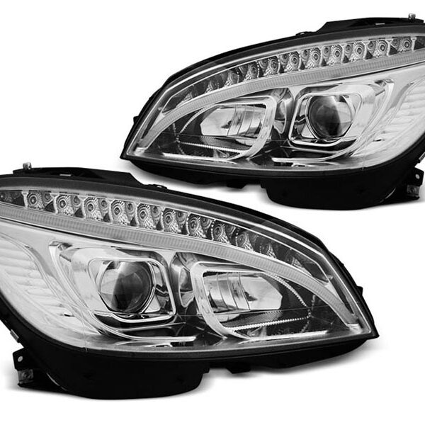 Комплект тунинг фарове за Mercedes C класа W2204 2007-2010 с хром основа, ляв и десен