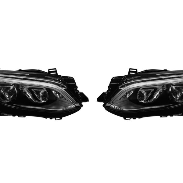 Комплект тунинг LED фарове за Mercedes ML 2012-2015 с черна основа, за модела с ксеновои фарове с монтирана GLE броня тип 63