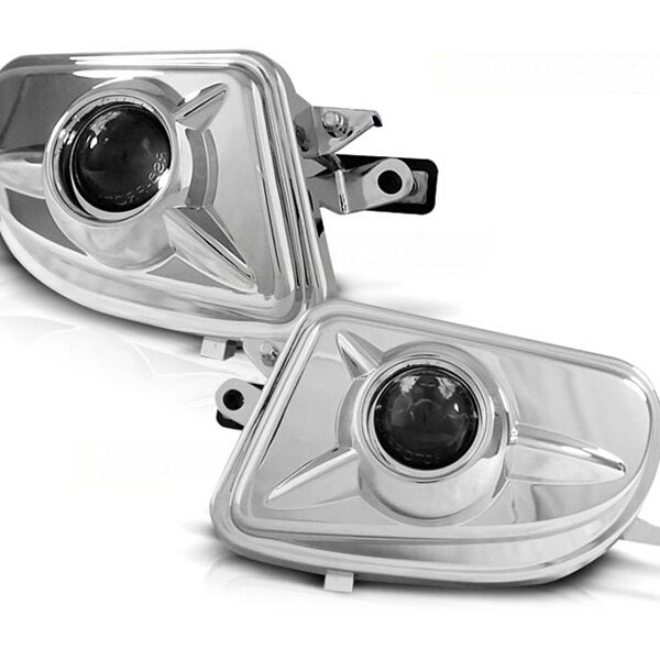 Комплект халогени с лупа за Mercedes E класа W210 1999-2002/SLK R170 1996-2000/CLK W208 1998-2002 хром, ляв + десен