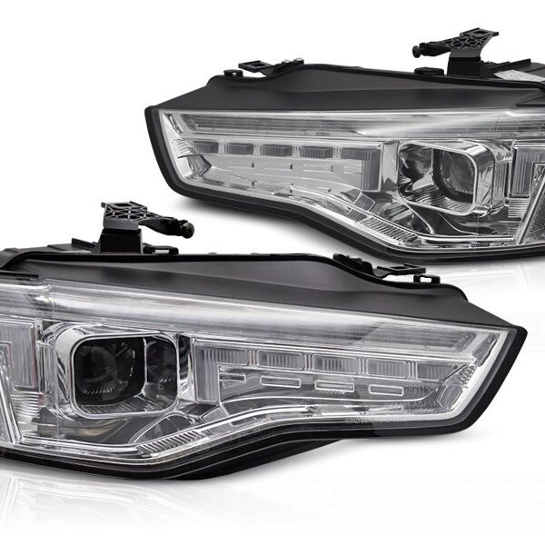 Комплект ксенонови фарове за Audi A5 2011-2016 с динамичен мигач, хром основа, за модела с DRL светлини, без AFS, ляв и десен