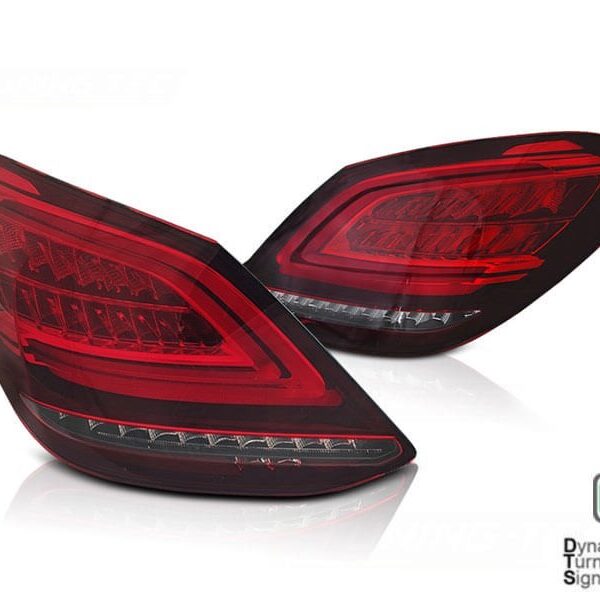 Комплект тунинг LED стопове за Mercedes C класа W205 седан 2014-2018, червено бяла основа, с динамичен мигач, ляв и десен