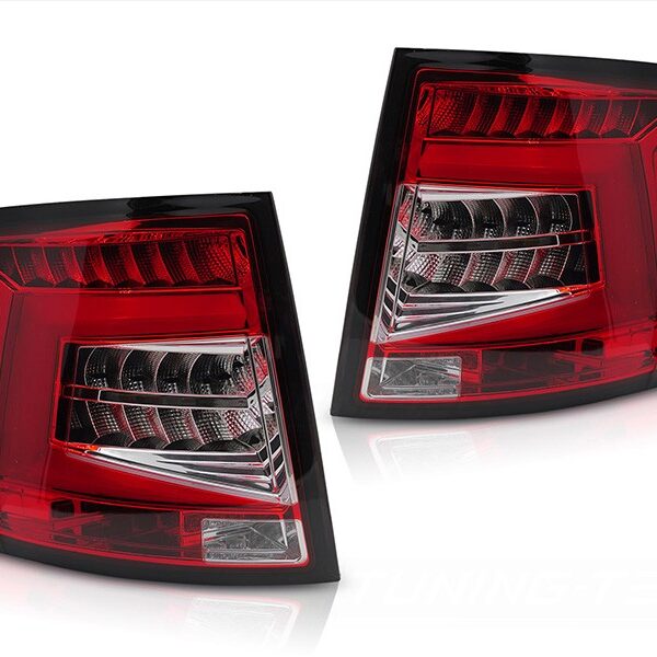 Комплект LED стопове за Skoda Octavia комби 2012-2020, за модела с фабрични халогенни стопове, с червена основа, ляв и десен