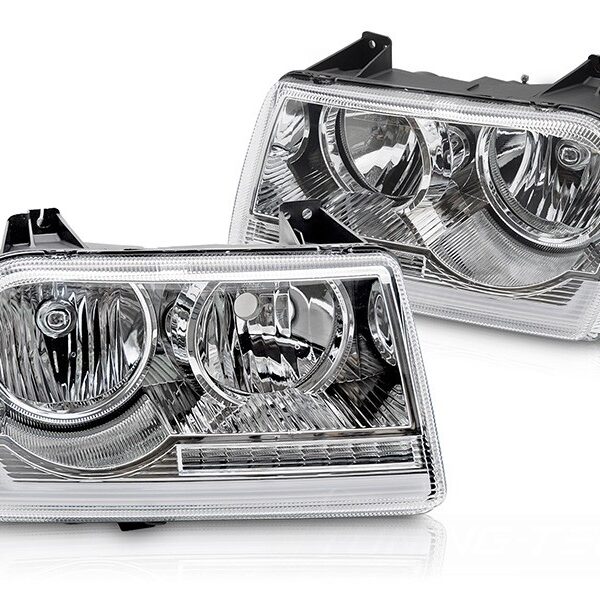 Комплект тунинг фарове за Chrysler 300C 2005-2008 с хром основа, с динамични мигачи, ляв и десен