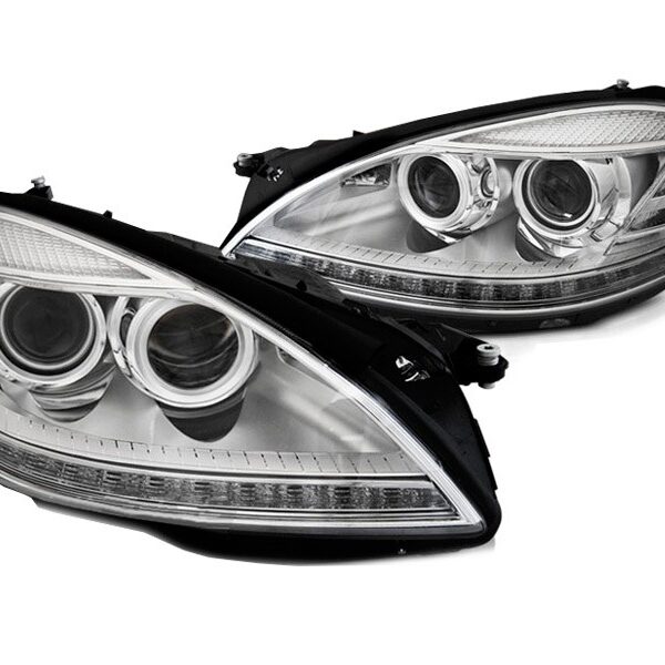 Комплект ксенонови фарове за Mercedes S класа W221 2005-2009 с хром основа, ляв и десен