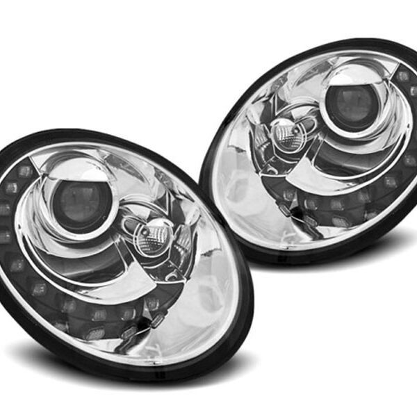 Комплект тунинг фарове за VW New Beetle 2006-2012 хром основа, ляв и десен