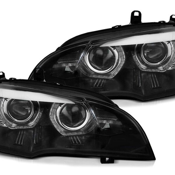 Комплект тунинг ксенонови фарове за BMW X5 E70 2007-2010 с черна основа , ляв и десен
