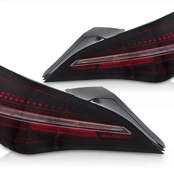 Комплект тунинг LED стопове за Mercedes CLA C117 2013-2016 с черно-червена основа и динамичен мигач, за модела оборудван с халогенни стопове, ляв и десен