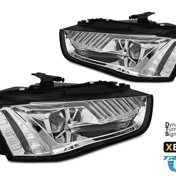 Комплект ксенонови фарове за Audi A4 B8 2012-2015 с динамичен мигач, хром основа, ляв и десен