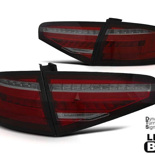 Комплект тунинг LED стопове за Audi A4 B8 седан 2012-2015 червено-опушена основа за модела с халогенни стопове, ляв и десен