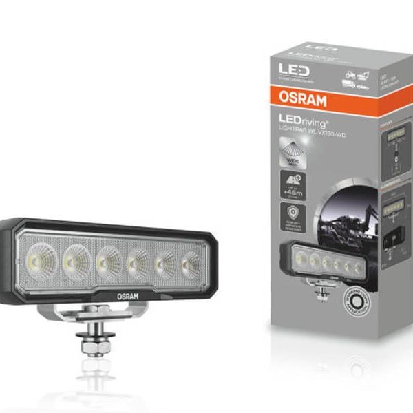 LED бар Osram Lightbar WL VX150-WD 79x42x160mm, 6000K, 1500LM, 15W, 12/24V, IP6K8, IP6K9K, E-mark E9