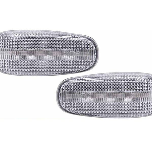 Комплект странични LED динамични мигачи за Mercedes C класа W202 1993-2000, E класа W124 1984-1995, W210 1995-2002, CLK C208 1997-2002, SLK R170 1996-2004, Vito W638 1996-2003, Sprinter 1995-2006, VW LT 1996-2005 с бяла основа, ляв + десен