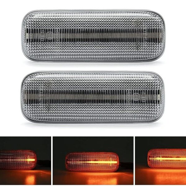 Комплект странични LED динамични мигачи за Mercedes ML W163 1998-2003 с бяла основа, ляв + десен