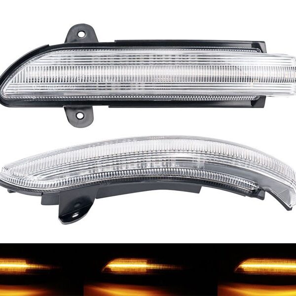 Тунинг LED динамични мигачи за странични огледала на Mercedes E класа W211, S211 2007-2009, S класа W221 2007-2009, CL C216 2006-2010, CLS C219 2008-2010 с бяла основа, ляв + десен