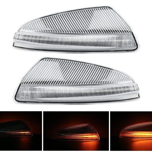 Тунинг LED динамични мигачи за странични огледала на Mercedes C класа W204, ML W164 2008-2011, Viano, Vito W639 2010-2014 с бяла основа, ляв + десен