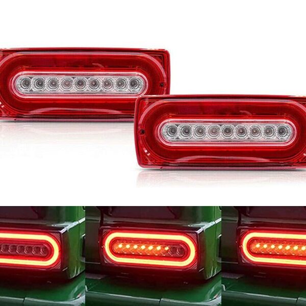 Комплект тунинг Dynamic LED стопове за Mercedes G класа W463 1999-2018 с червено/бяла основа, ляв и десен