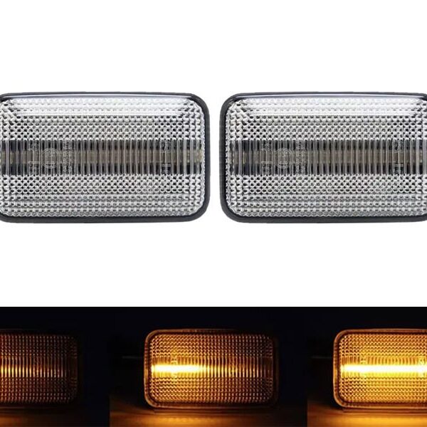 Комплект странични LED динамични мигачи за Audi 100 1982-1994, 200 1983-1991, A6 1994-1997, 80 1978-1996 с бяла основа, ляв + десен