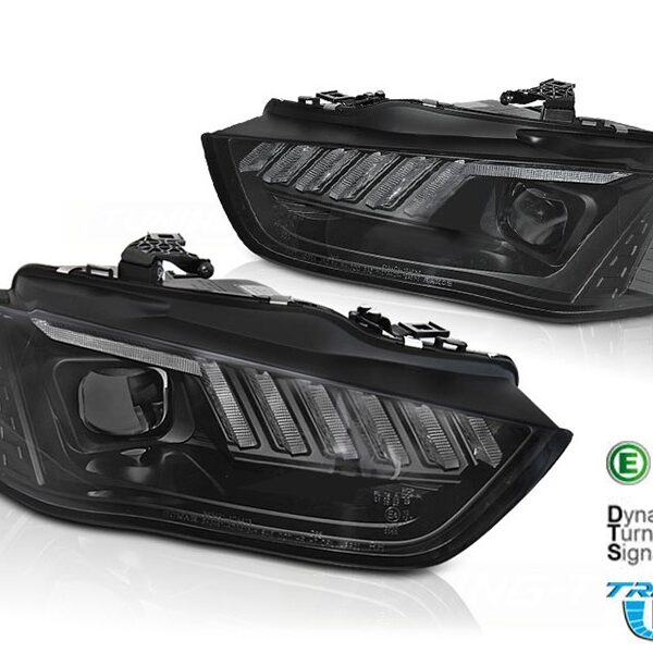 Комплект LED фарове за Audi A4 B8 2012-2015 с динамичен мигач за модела с фабрични халогенни фарове, черна основа, ляв и десен