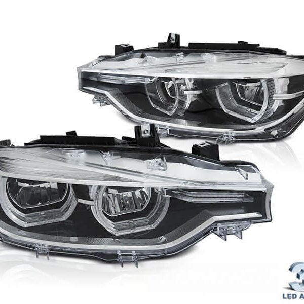 Комплект тунинг LED фарове за BMW серия 3 F30, F31 2011-2015 с хром основа, ляв и десен, за модела с халогенни фарове