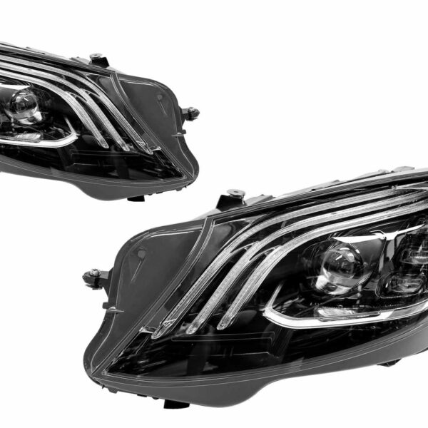 Комплект тунинг LED фарове за Mercedes S класа W222 2013-2017 съвместими с предна броня 2013-2017, черна основа , ляв и десен