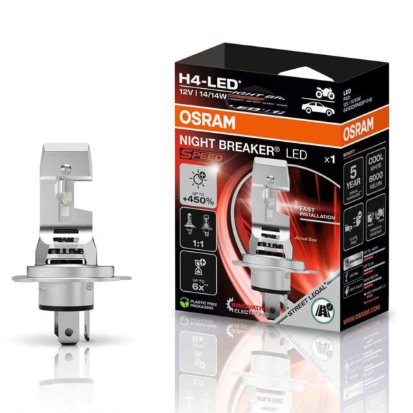 LED крушка Osram за фарове H4 Night Breaker LED Speed 450 студено бяла светлина, 12V, 14W, 1000/1600lm, 6000K
