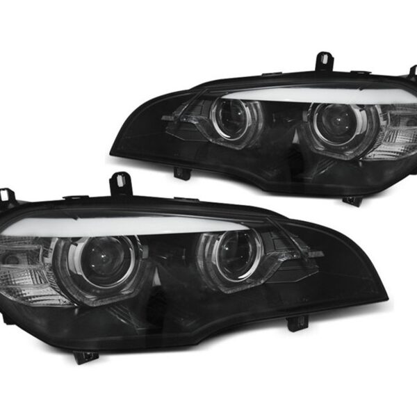Комплект LED фарове за BMW X5 E70 2007-2013 с фабричен ксенон за модел без AFS, черна основа, ляв и десен