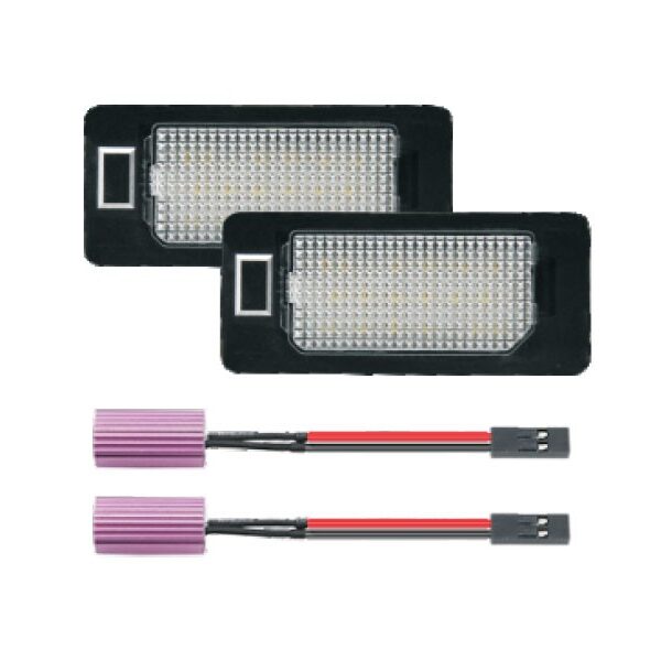 Комплект LED плафони за регистрационен номер на Skoda Octavia 2013-2019, Fabia 2014-2021, Kodiaq след 2016 година, Rapid 2012-2015, Superb 2015-2023, Yeti 2014-2017, ляв и десен