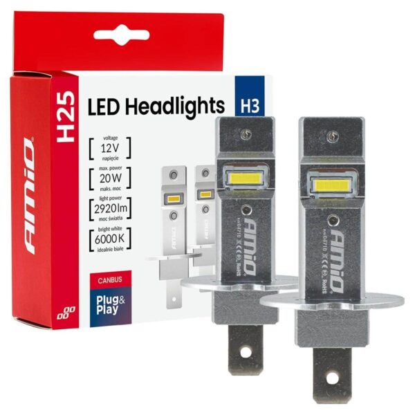 LED система Amio серия H25 Canbus H3 20W, 12V, 6000K, 2920lm