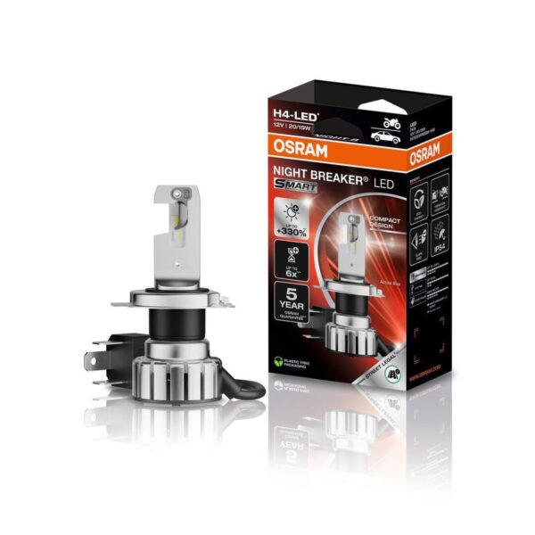 LED крушка Osram за фарове H4 Night Breaker Smart студено бяла светлина, 12V, 20/19W, 6000K, 1650LM