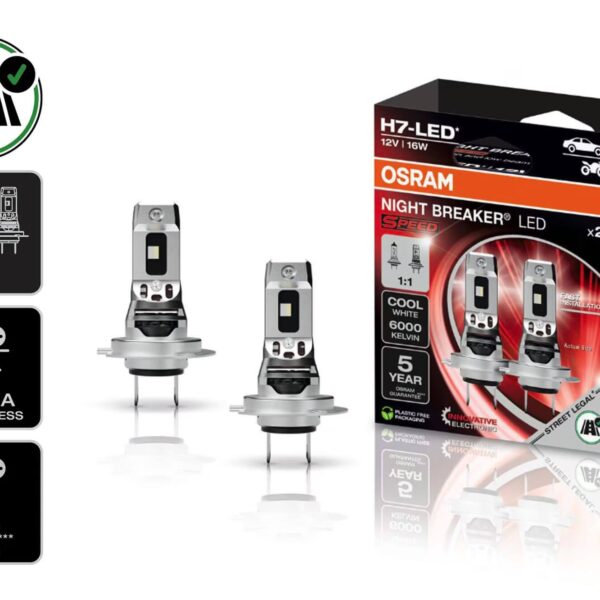 LED система Osram за фарове H7 Night Breaker Speed студено бяла светлина, 12V, 16W, 6000K, 1550lm, Street Legal