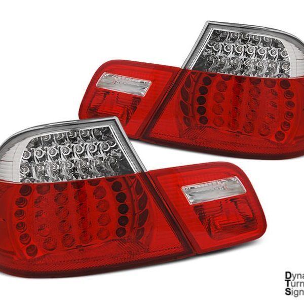 Комплект тунинг LED стопове за BMW E46 1999-2003 купе, червено бяла основа, с динамичен мигач, ляв и десен