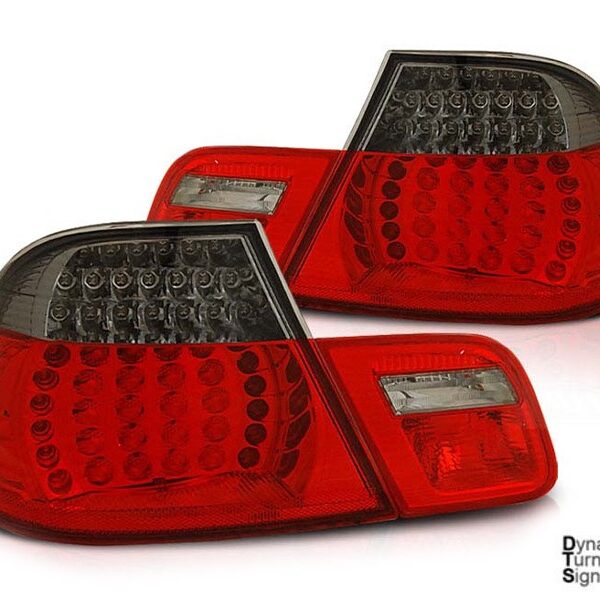 Комплект тунинг LED стопове за BMW E46 1999-2003 купе, червено опушена основа, с динамичен мигач, ляв и десен