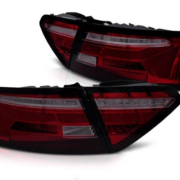 Комплект тунинг LED стопове за Audi A5 2011-2016 с червено-опушена основа, с динамичен мигач, ляв и десен