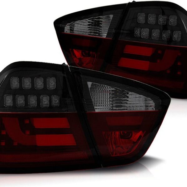 Комплект тунинг LED стопове за BMW серия 3 E90 2005-2008 седан с черно-червена опушена основа, ляв и десен