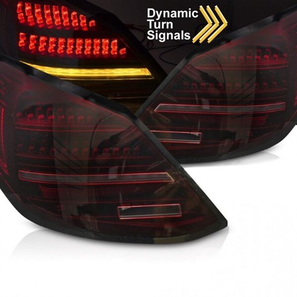 Комплект тунинг LED стопове за Mercedes C класа W205 седан 2014-2021, червено-черна основа, с динамичен мигач, ляв и десен