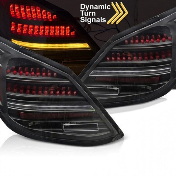 Комплект тунинг LED стопове за Mercedes C класа W205 седан 2014-2021, черно-червена основа, с динамичен мигач, ляв и десен