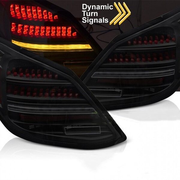 Комплект тунинг LED стопове за Mercedes C класа W205 седан 2014-2021, червено-опушена основа, с динамичен мигач, ляв и десен