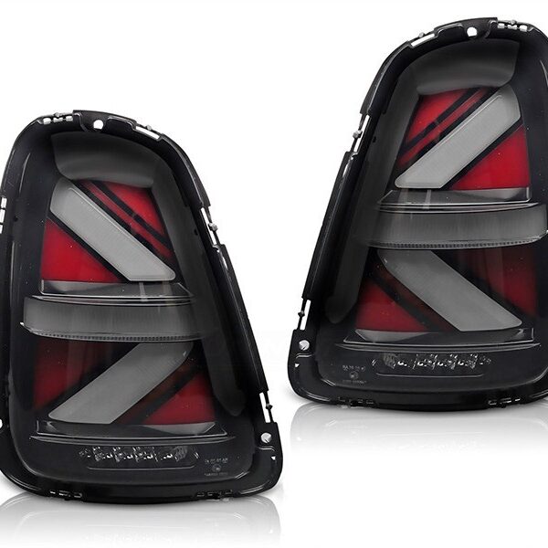 Комплект тунинг LED стопове за Mini Cooper R56 хечбек 2006-2014, R57 кабрио 2009-2014, R58 купе, R59 Roadster 2011-2015 с опушена основа, с функция "Посрещане", ляв и десен