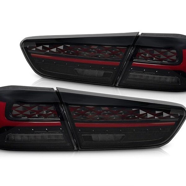 Комплект тунинг LED стопове за Mitsubishi Lancer 2008-2016 седан с опушена основа, с динамичен мигач, с функция "Посрещане", ляв и десен