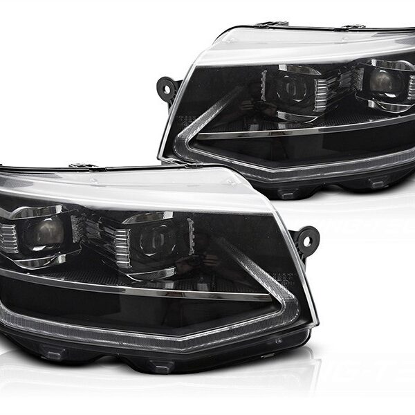 Комплект LED тунинг фарове за Volkswagen T6 2015-2019 с черна опушена основа, за модела с фабрични DRL светлини, ляв и десен