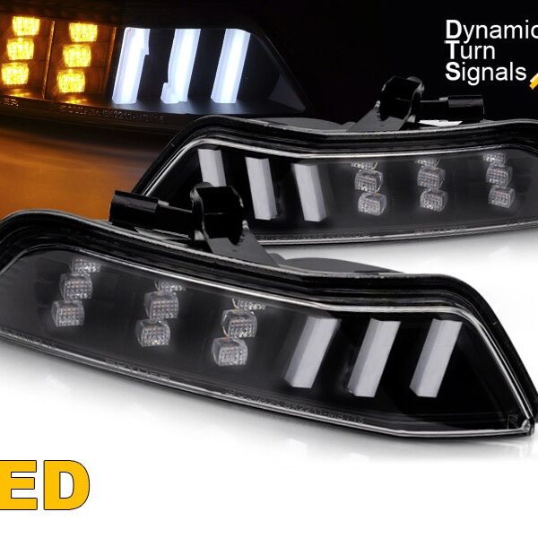 Комплект LED мигачи в предна броня за Ford Mustang 2015-2017 с черна основа, ляв + десен