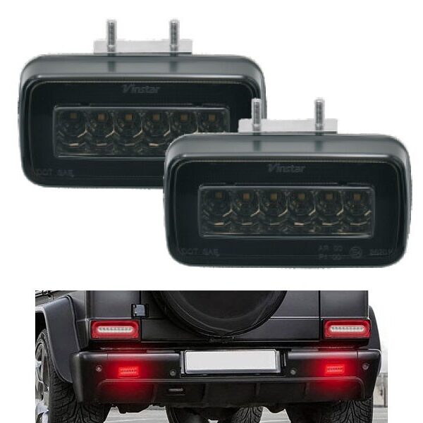 Комплект допълнителни LED халогени за мъгла в задна броня на Mercedes G класа W463 1986-2018 с опушена основа, ляв и десен