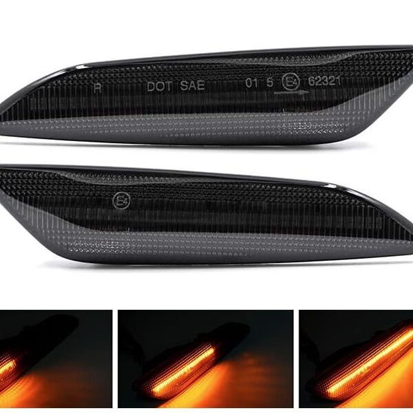 Комплект странични LED динамични мигачи за Alfa Romeo 147 2004-2010, 156 1997-2005, 159 Sportwagon 2000-2006 с опушена основа, ляв + десен