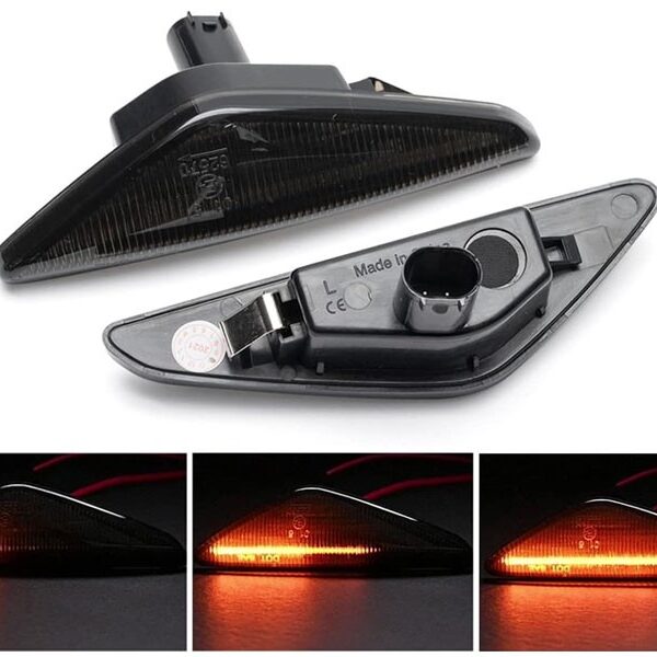 Комплект странични LED динамични мигачи за BMW серия 3 E46 купе/кабрио 2003-2006 EU, USA с опушена основа, ляв + десен