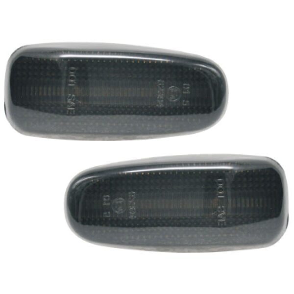 Комплект странични LED динамични мигачи за Mercedes C класа W202 1993-2000, E класа W124 1984-1995, W210 1995-2002, CLK C208 1997-2002, SLK R170 1996-2004, Vito W638 1996-2003, Sprinter 1995-2006, VW LT 1996-2005 с опушена основа, ляв + десен